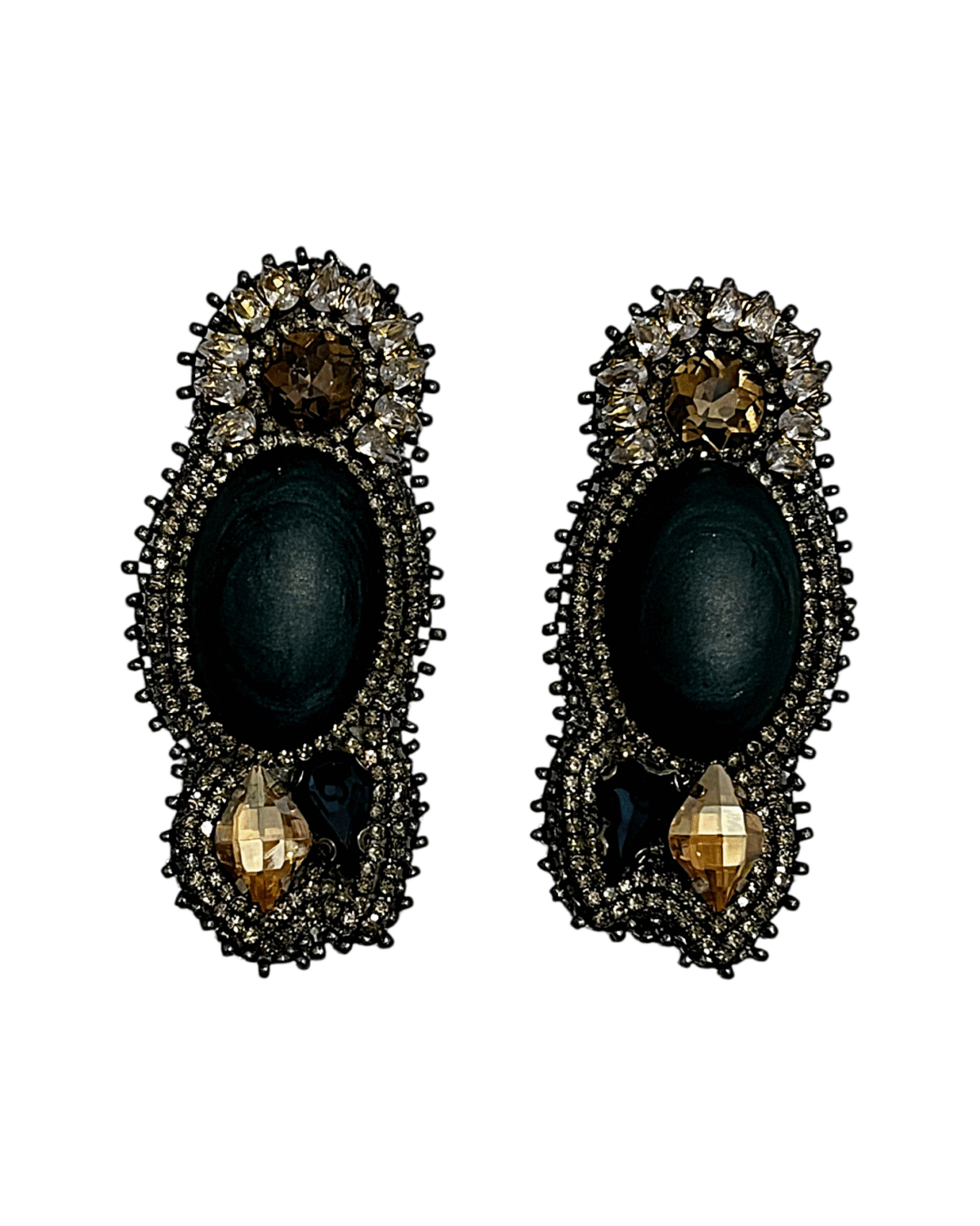 Gray Royalty – Handmade Jewel-Embroidered Earrings