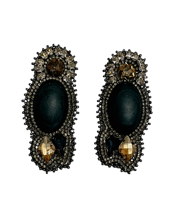 Gray Royalty – Handmade Jewel-Embroidered Earrings