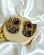 Golden Shell Ruby Paper Mache Earrings – Lightweight - Image 3