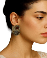 Golden Shell Ruby Paper Mache Earrings – Lightweight - Image 2