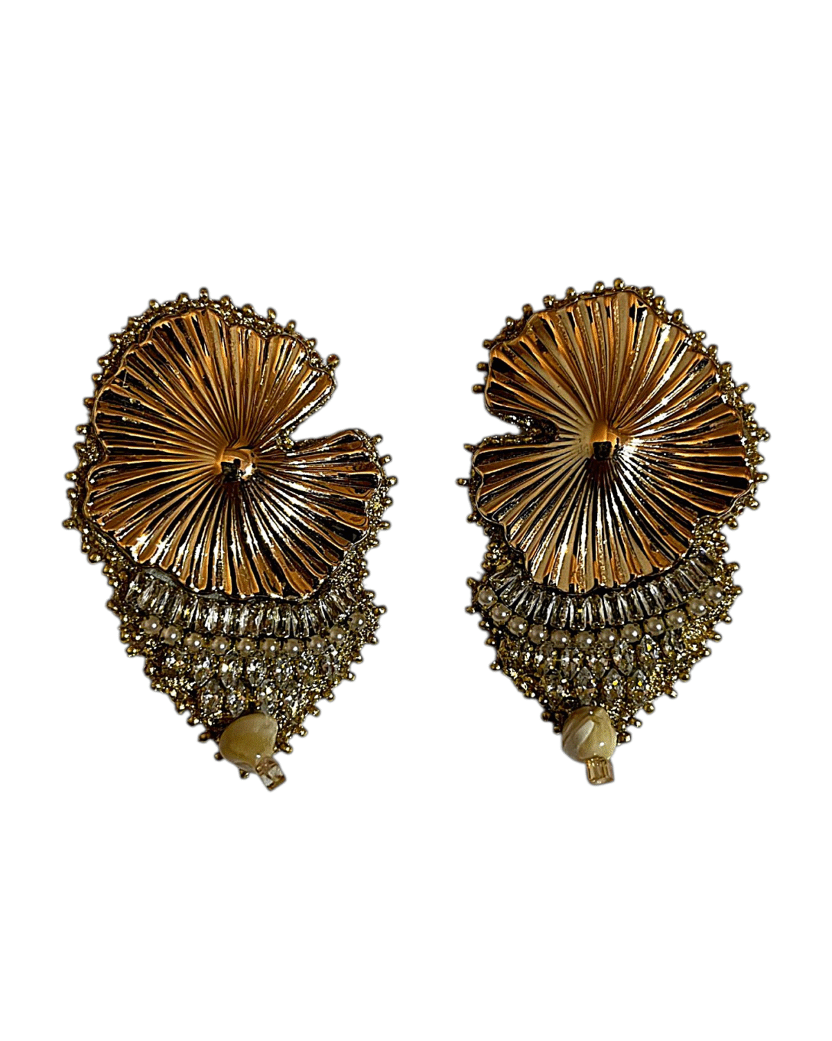 Golden Shell Drop – Handmade Jewel-Embroidered Earrings