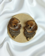 Golden Shell Drop  – Handmade Jewel-Embroidered Earrings - Image 3