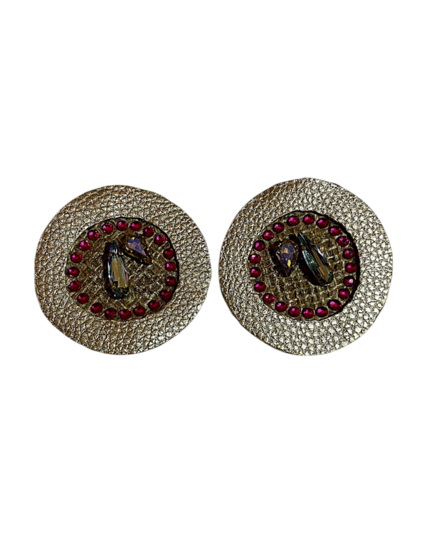 Luxury Circle Earrings with Crystal & Faux Leather