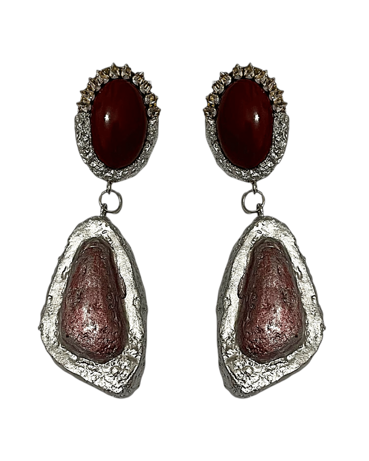 Lover’s Stone – Handmade Jewel-Embroidered And Paper Mache Earrings