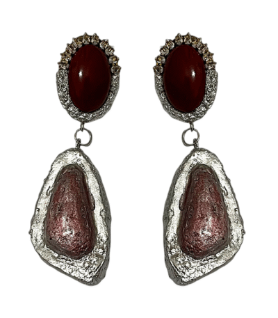 Lover’s Stone – Handmade Jewel-Embroidered And Paper Mache Earrings