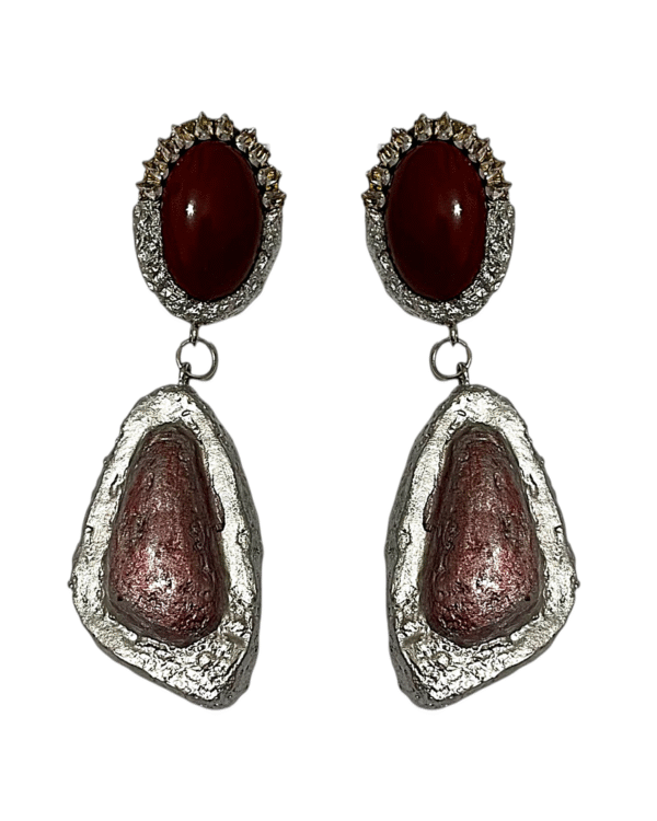 Lover’s Stone – Handmade Jewel-Embroidered And Paper Mache Earrings