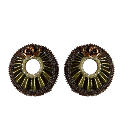 Golden Pearl Halo Earrings – Handmade-Embroidered Elegance