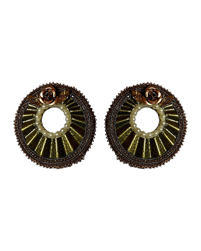 Golden Pearl Halo Earrings – Handmade-Embroidered Elegance
