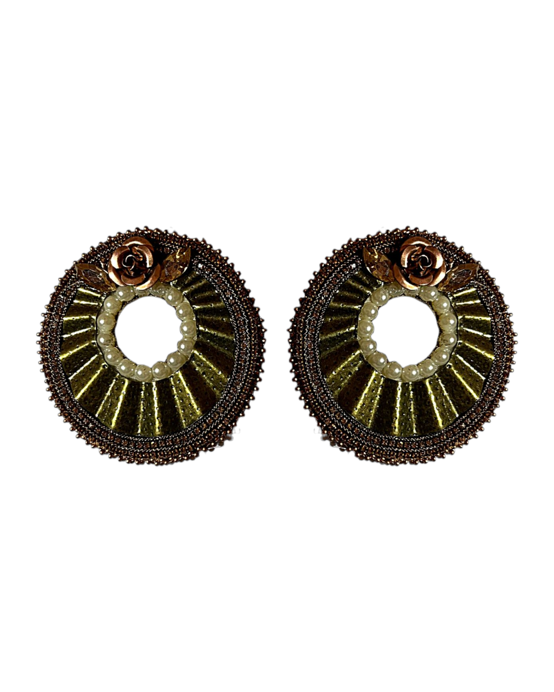 Golden Pearl Halo Earrings – Handmade-Embroidered Elegance