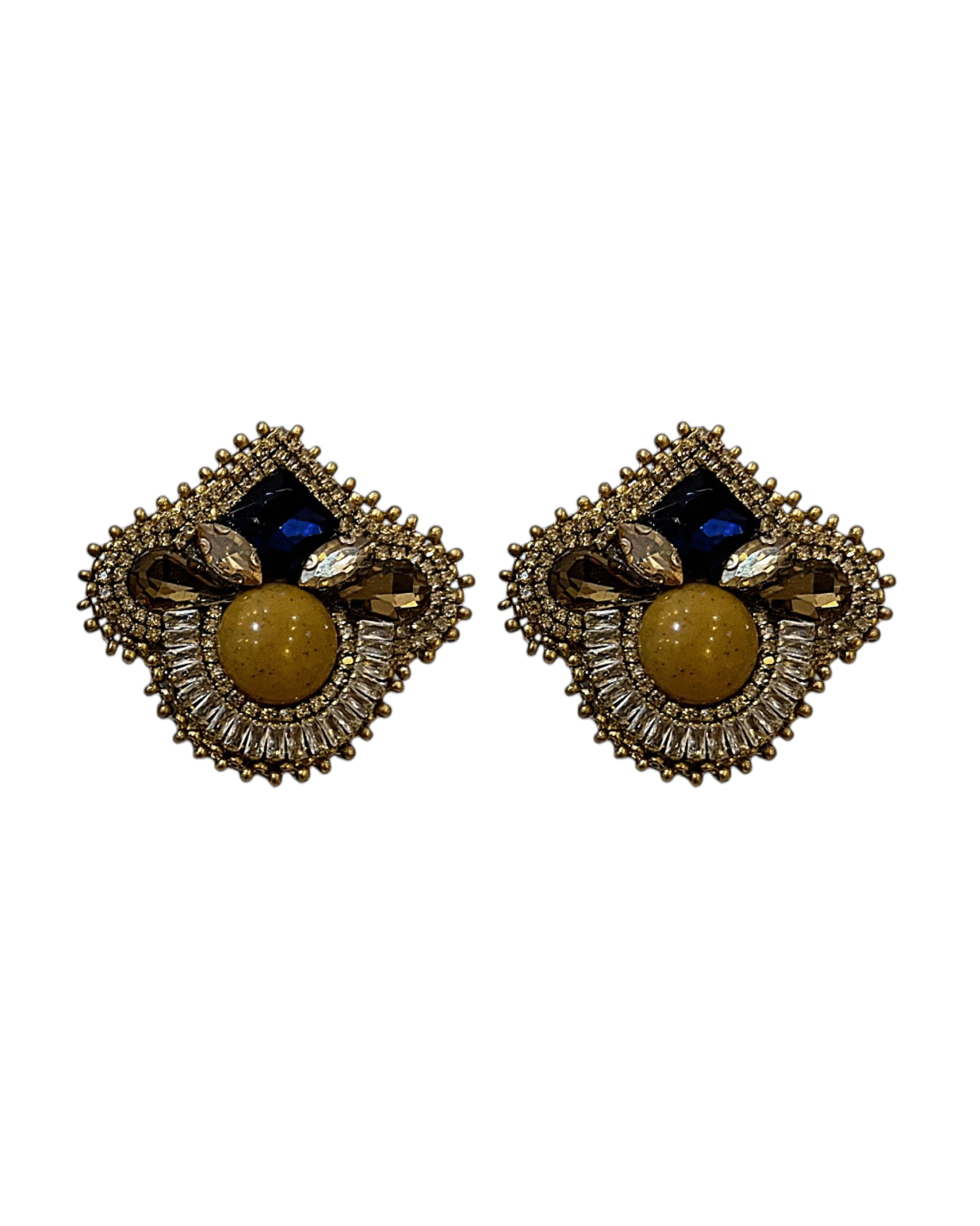 Golden Cube Earrings – Handmade Jewel-Embroidered Earrings