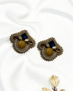 Golden Cube Earrings – Handmade Jewel-Embroidered Earrings - Image 3