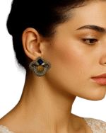 Golden Cube Earrings – Handmade Jewel-Embroidered Earrings - Image 2