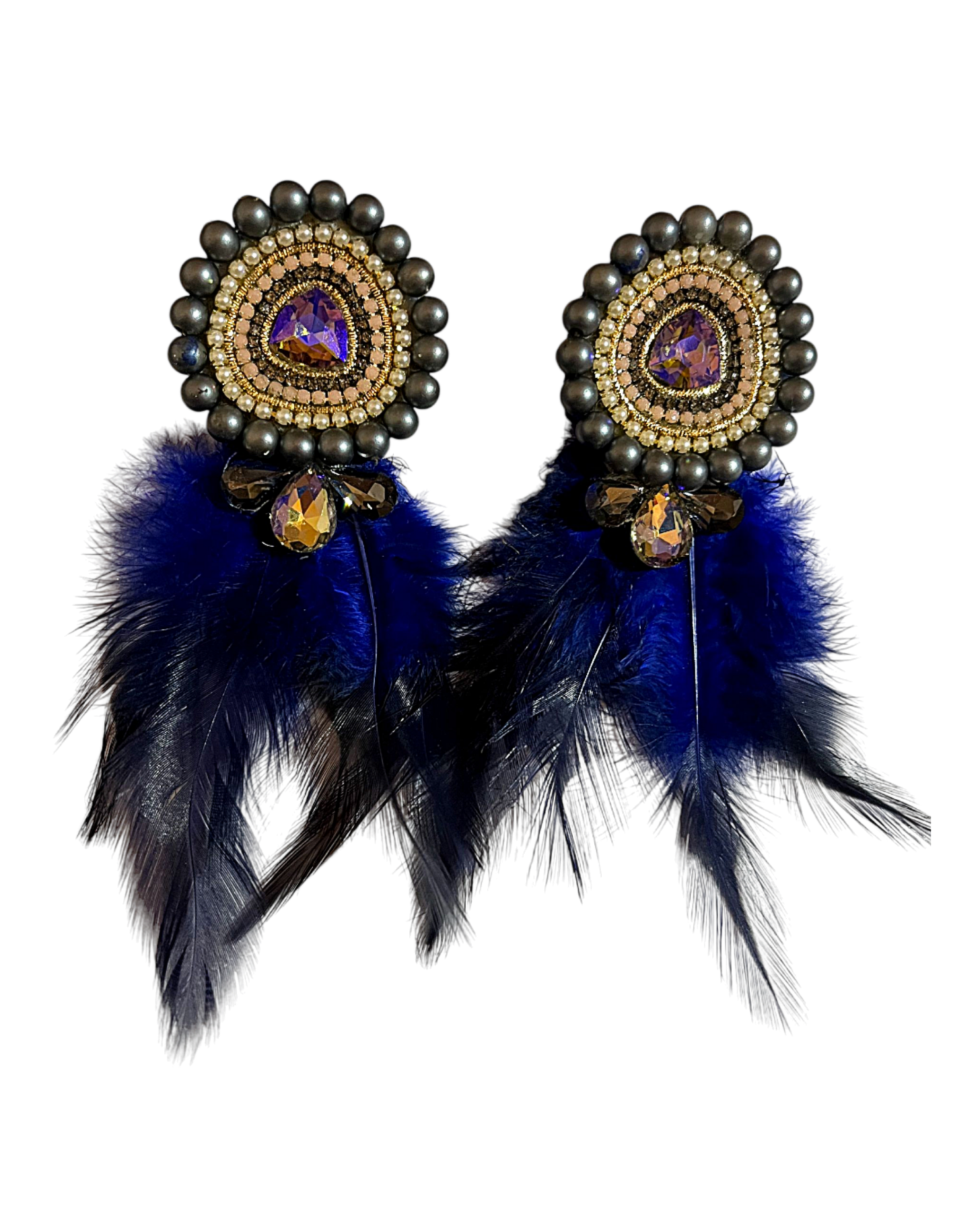 IMG_20250929_031545_383 Mystic Night Peacock Earrings– Handmade Jewel-Embroidered