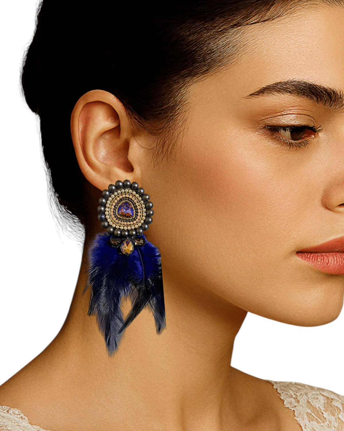 Mystic Night Peacock Earrings– Handmade Jewel-Embroidered - Image 2