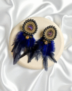 Mystic Night Peacock Earrings– Handmade Jewel-Embroidered - Image 3