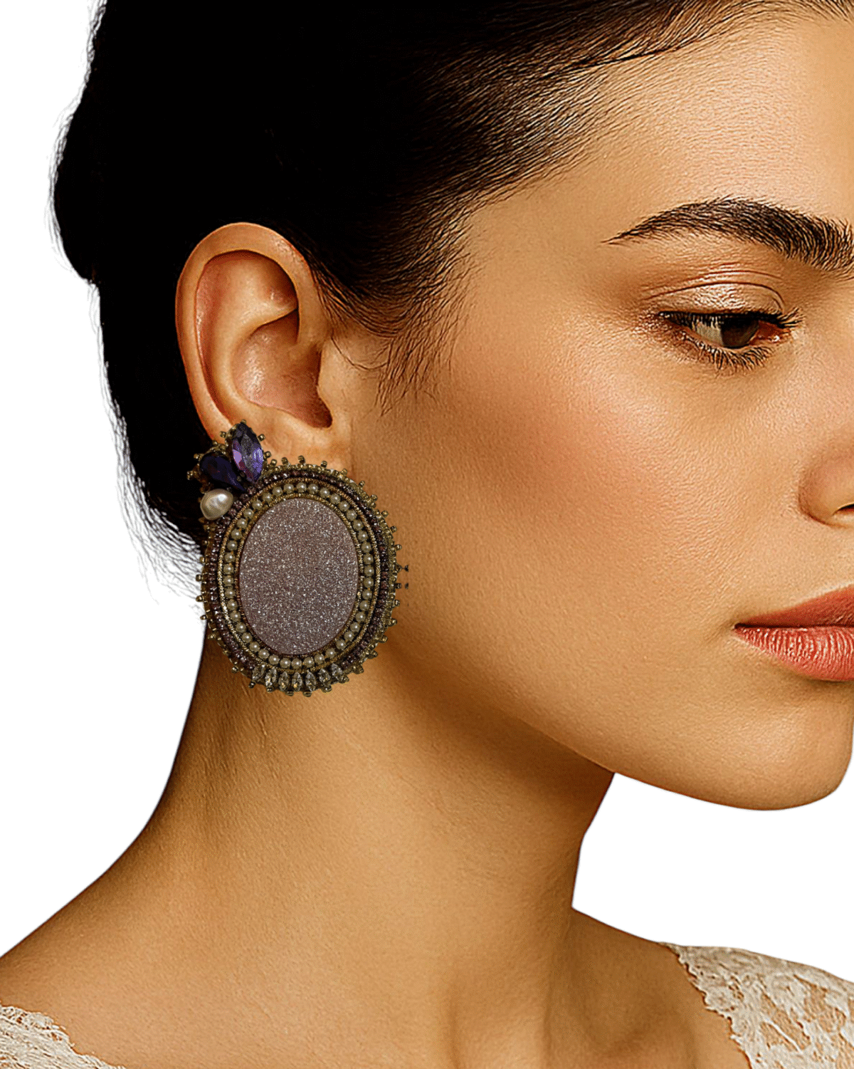 Gilded Night Peacock Earrings with Gem Embroidery - Image 2