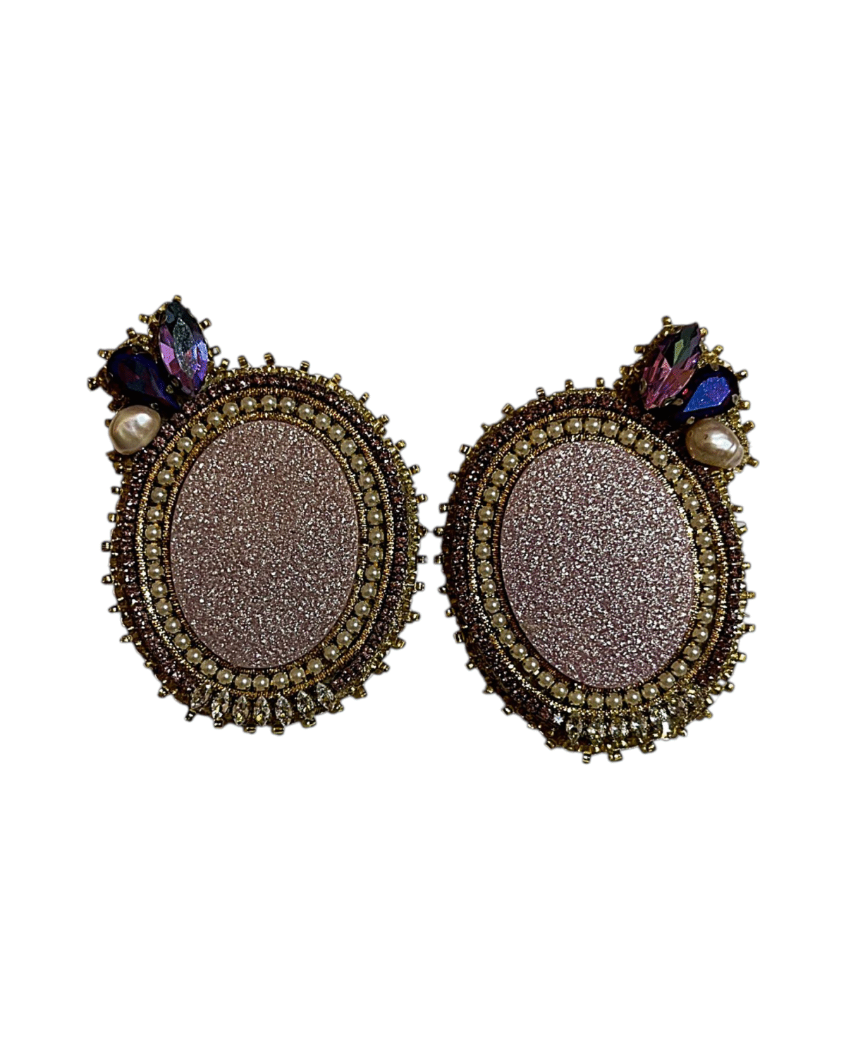 Gilded Night Peacock Earrings with Gem Embroidery - Image 1