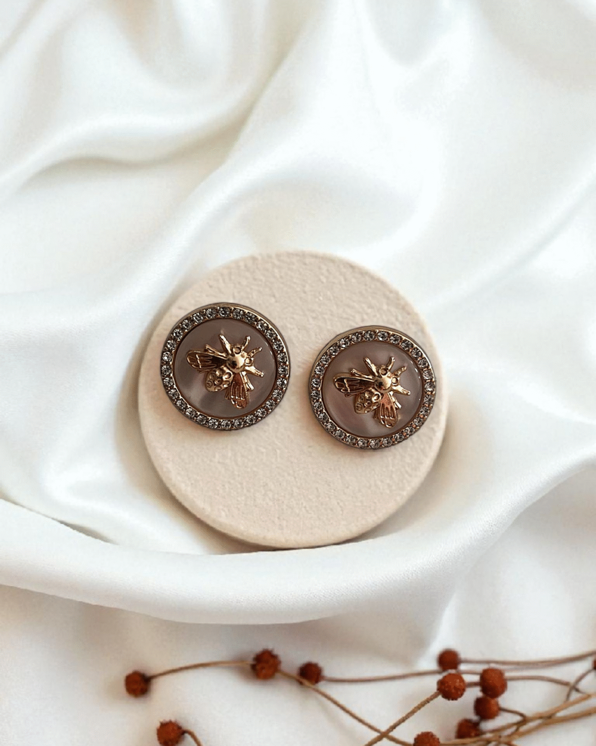 Golden Bee Earrings with Sparkling Halo - Image 3