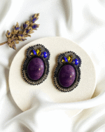 “Twilight Bloom: Hand-Embroidered Gem Earrings” - Image 3