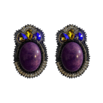 “Twilight Bloom: Hand-Embroidered Gem Earrings”
