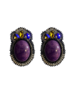 “Twilight Bloom: Hand-Embroidered Gem Earrings”