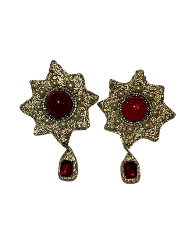 Red Sunburst Earrings– Handmade Paper Mache