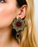 Red Sunburst Earrings– Handmade Paper Mache - Image 2