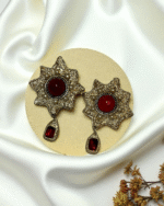 Red Sunburst Earrings– Handmade Paper Mache - Image 3