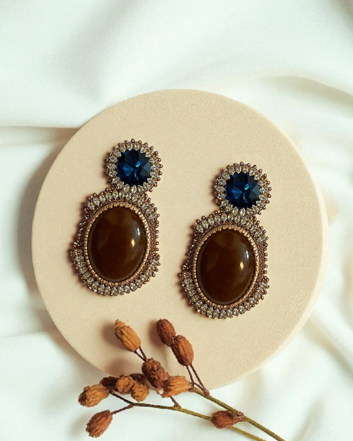 Sky & Earth Earrings – Handmade Jewel-Embroidered Earrings - Image 3