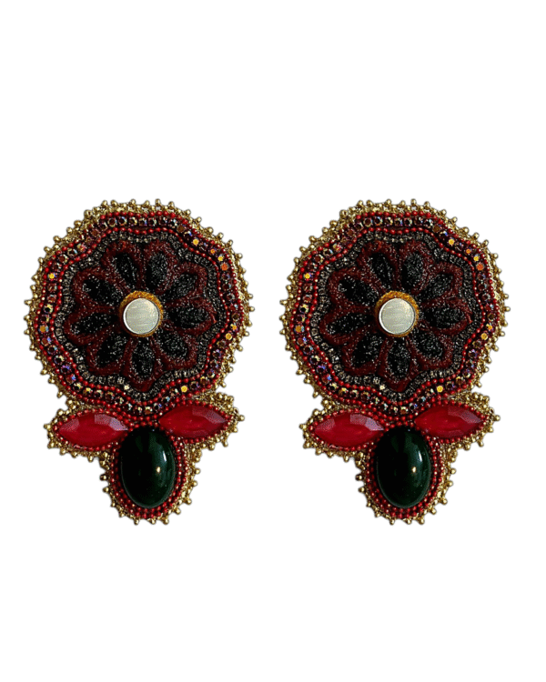 Pomegranate Bloom – Handmade Jewel-Embroidered And Paper Mache Earrings