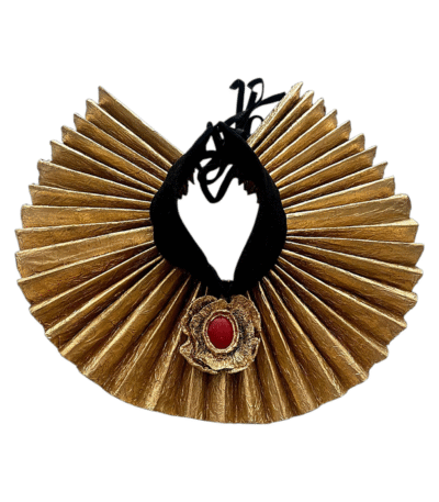Golden Accordion Collar With Crimson Rosette