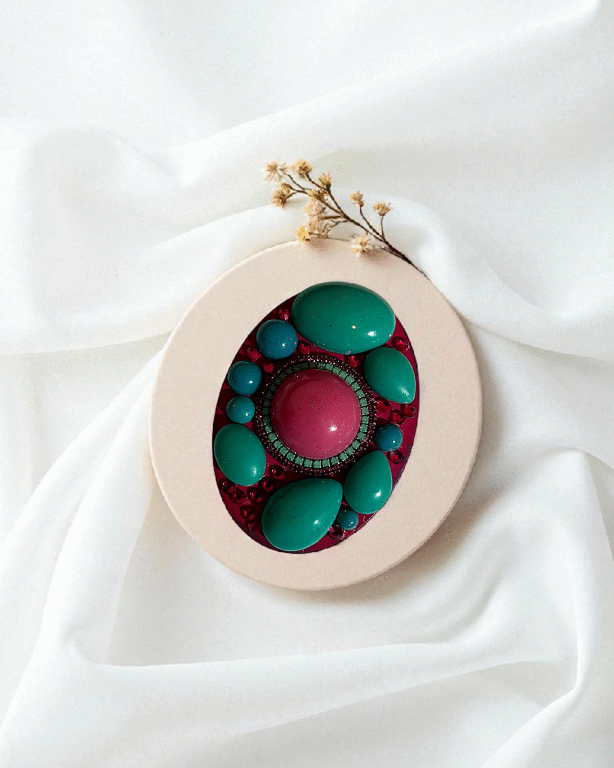 Turquoise Flower Earrings – Handmade Jewel-Embroidered Earrings - Image 5