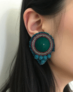 Turquoise Flower Earrings – Handmade Jewel-Embroidered Earrings - Image 2