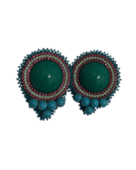 Turquoise Flower Earrings – Handmade Jewel-Embroidered Earrings