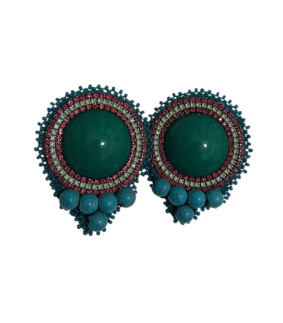 Turquoise Flower Earrings – Handmade Jewel-Embroidered Earrings