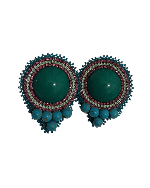 Turquoise Flower Earrings – Handmade Jewel-Embroidered Earrings