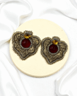Fire And Gold – Handmade Jewel-Embroidered  And Paper Mache Earrings - Image 3