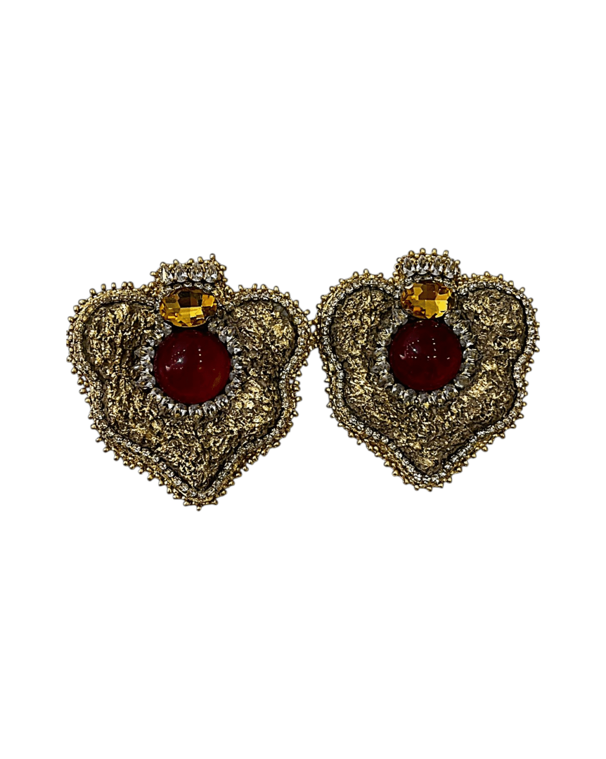 Fire And Gold – Handmade Jewel-Embroidered And Paper Mache Earrings