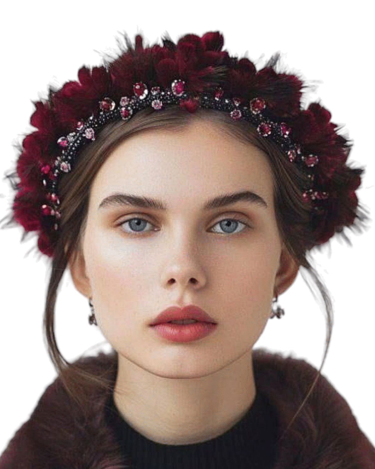 Crimson Fur And Gemstone Embroidered Headband - Image 2