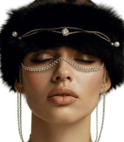 Midnight Moss: Fur And Gemstone Crowned Veil