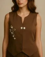 Golden Hive Vest In Mocha With Lined Finish - Image 3