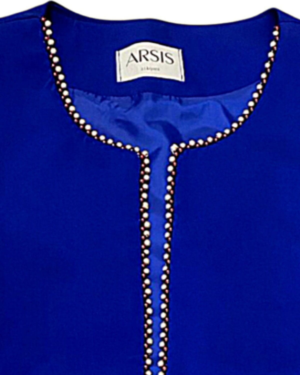 Pearl-Trimmed Royal Blue Crepe Vest - Image 2