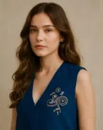 Golden Swirl Vest In Navy Crepe - Image 3