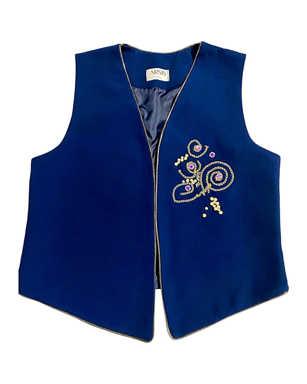 Golden Swirl Vest In Navy Crepe