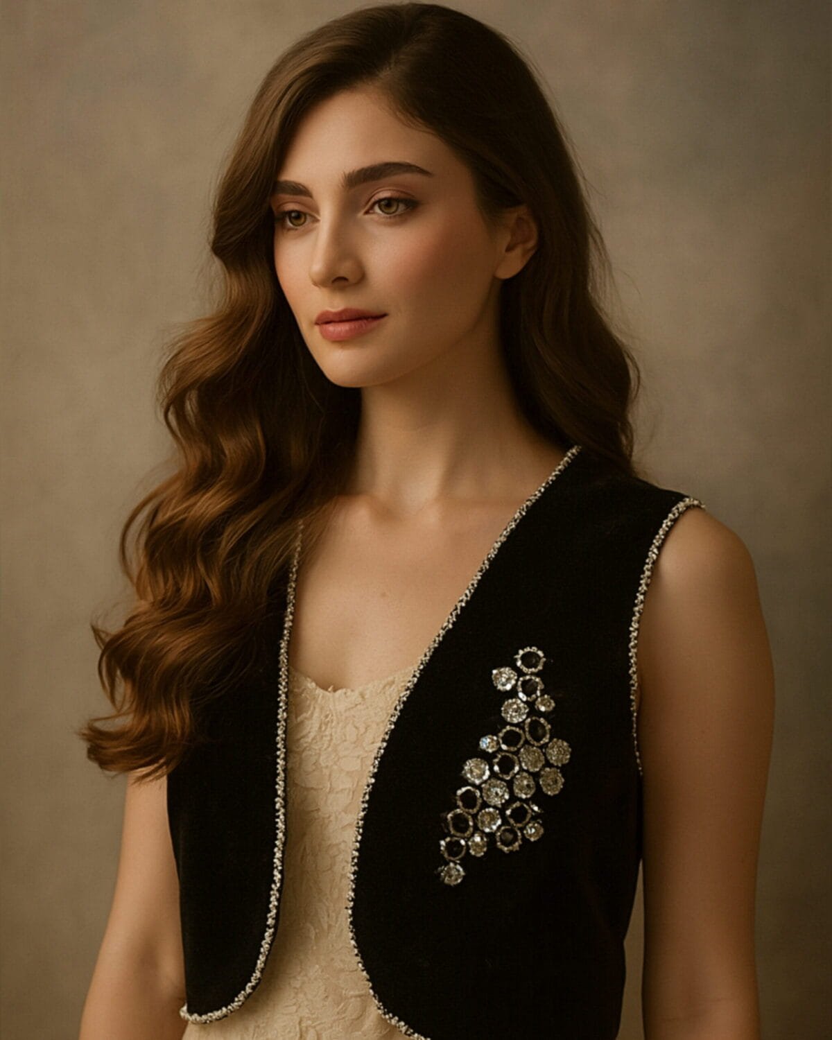 Velvet Hexa Vest with Handmade Embroidered - Image 3