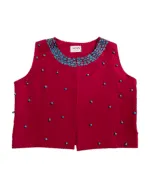 Magenta Vest With Turquoise And Golabetoon Detail