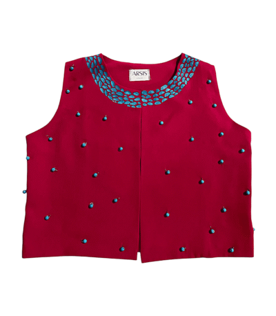 Magenta Vest With Turquoise And Golabetoon Detail