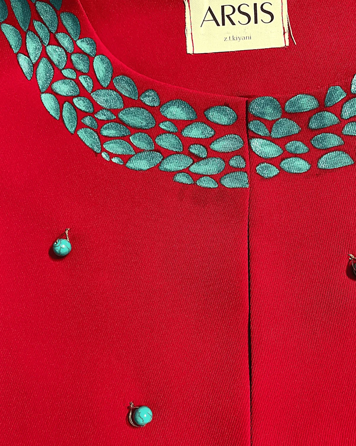 Magenta Vest With Turquoise And Golabetoon Detail - Image 2