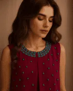 Magenta Vest With Turquoise And Golabetoon Detail - Image 3