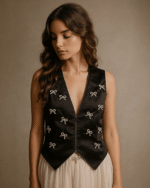 Midnight Bows: Satin Vest With Crystal Grace - Image 3